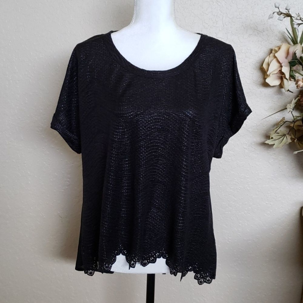 Miss Me Foil Laser Cut Hem Blouse